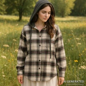 Ci Sono Plaid Hooded Shacket – Size L – Cozy Oversized Layer
